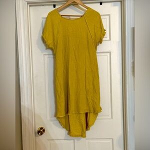Umgee Mustard Yellow Pocket Hi-Low Size L Dress Linen Blend With Boho Fringe
